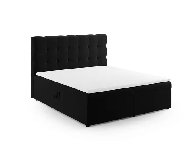 Pat continental cu tablie si lada depozitare, Mamaia, Micadoni Home, BL, 160x200 cm, catifea, negru