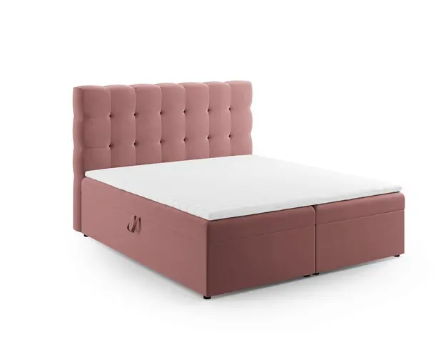 Pat continental cu tablie si lada depozitare, Mamaia, Micadoni Home, BL, 160x200 cm, catifea, roz