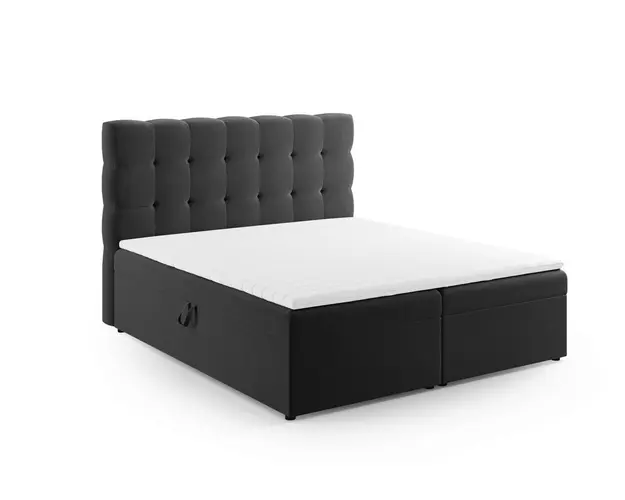 Pat continental cu tablie si lada depozitare, Mamaia, Micadoni Home, BL, 180x200 cm, catifea, gri