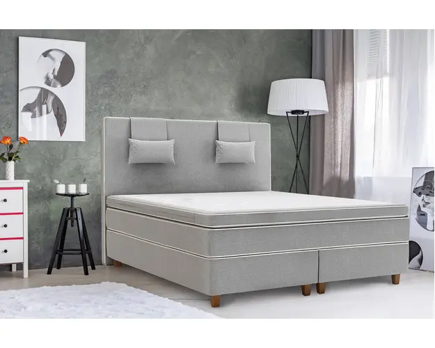 Pat matrimonial, Luxury Stockholm, 160x200 cm, saltea tip Pocket, topper memory, Gri