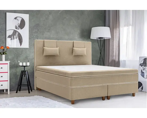 Pat matrimonial, Luxury Stockholm, 180x200 cm, saltea tip Pocket, topper latex, Crem
