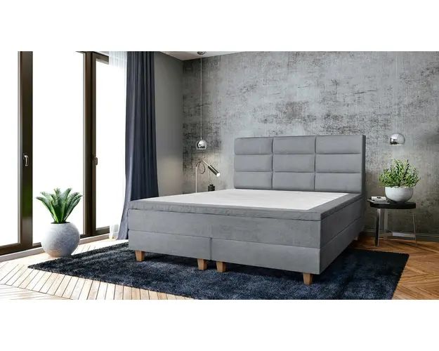 Pat matrimonial, Stockholm, Harmony E, 140x200 cm, saltea tip Pocket, topper memory, Gri