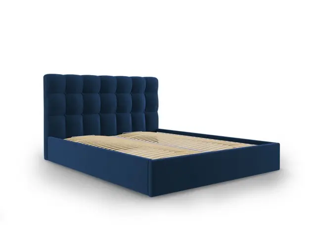 Pat tapitat cu somiera rabatabila si lada depozitare, Nerin Royal blue, Mazzini Sofas, 160x200 cm, catifea, albastru regal