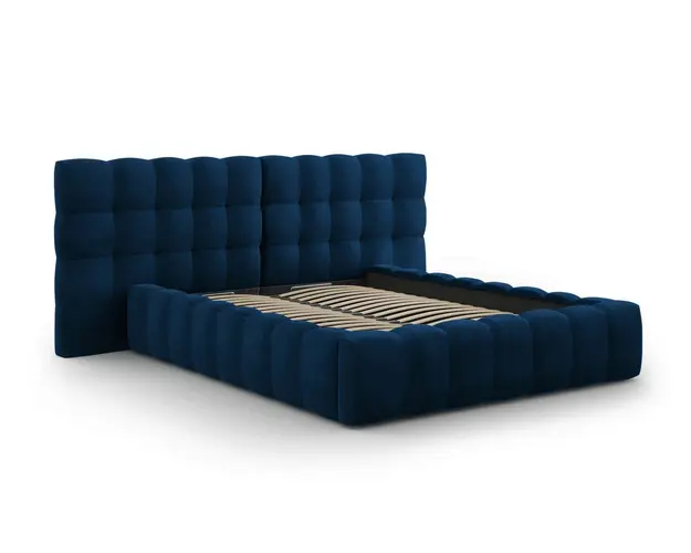 Pat tapitat cu tablie dubla si lada depozitare, Mamaia, Micadoni Home, BL, 140x200 cm, catifea, albastru regal