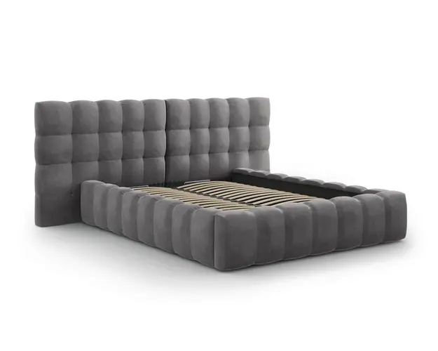 Pat tapitat cu tablie dubla si lada depozitare, Mamaia, Micadoni Home, BL, 160x200 cm, catifea, gri