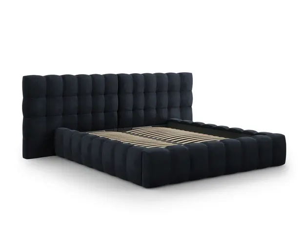 Pat tapitat cu tablie dubla si lada depozitare, Mamaia, Micadoni Home, BL, 180x200 cm, catifea, albastru inchis