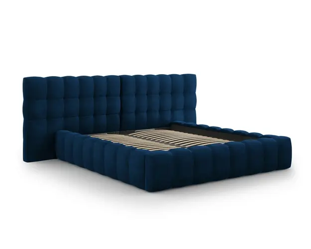 Pat tapitat cu tablie dubla si lada depozitare, Mamaia, Micadoni Home, BL, 180x200 cm, catifea, albastru regal