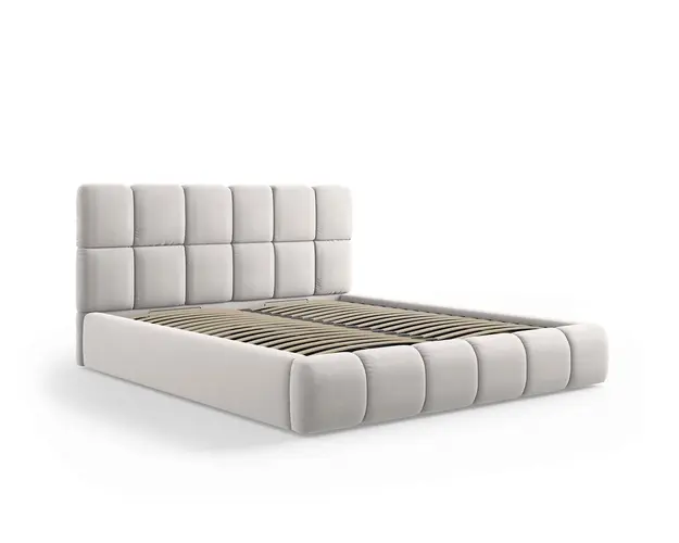 Pat tapitat cu tablie si lada depozitare, Bellis, Micadoni Home, BL, 140x200 cm, catifea, argintiu