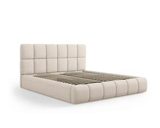 Pat tapitat cu tablie si lada depozitare, Bellis, Micadoni Home, BL, 140x200 cm, poliester chenille, bej