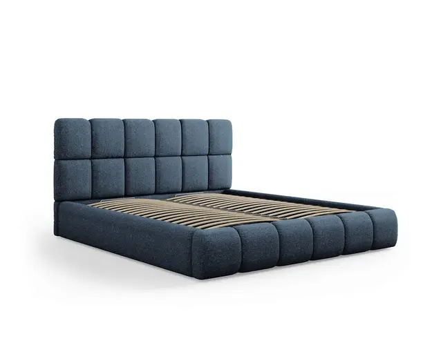 Pat tapitat cu tablie si lada depozitare, Bellis, Micadoni Home, BL, 160x200 cm, poliester chenille, albastru regal
