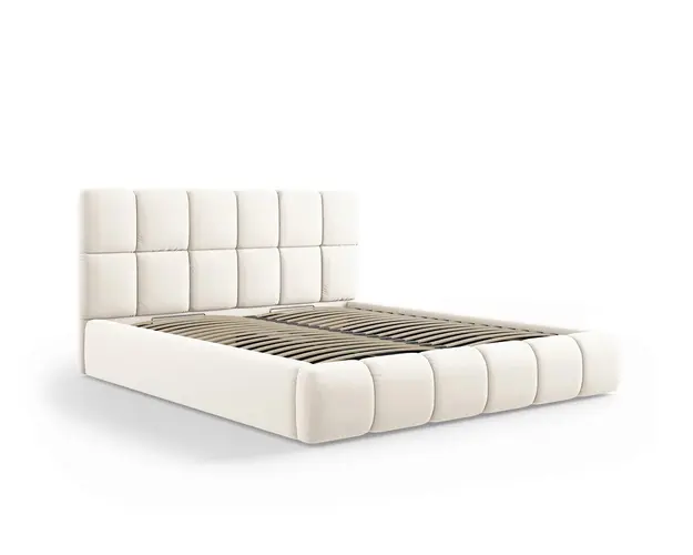 Pat tapitat cu tablie si lada depozitare, Bellis, Micadoni Home, BL, 180x200 cm, catifea, bej deschis