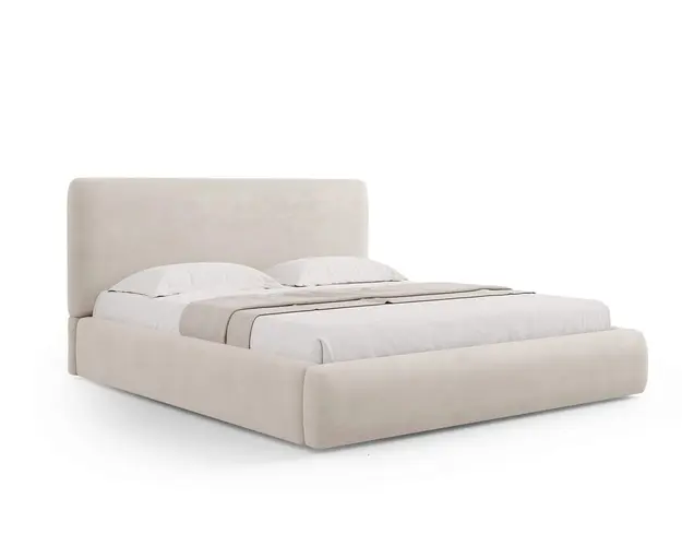 Pat tapitat cu tablie si lada depozitare, Colonel, Cosmopolitan Design, 140x200 cm, material structurat, bej