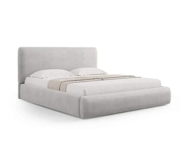Pat tapitat cu tablie si lada depozitare, Colonel, Cosmopolitan Design, 160x200 cm, material structurat, gri deschis