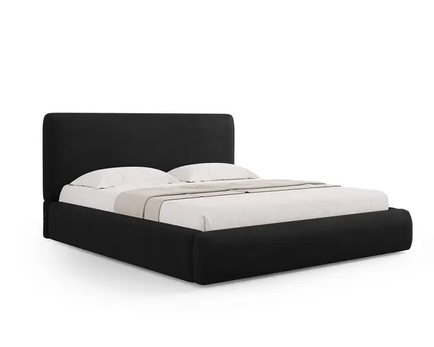 Pat tapitat cu tablie si lada depozitare, Colonel, Cosmopolitan Design, 160x200 cm, material structurat, negru