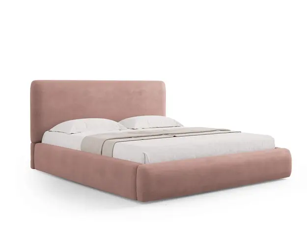 Pat tapitat cu tablie si lada depozitare, Colonel, Cosmopolitan Design, 160x200 cm, material structurat, roz