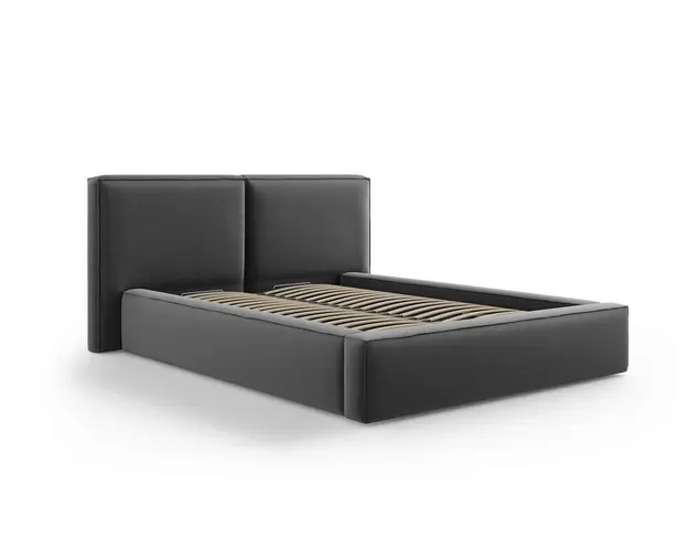 Pat tapitat cu tablie si lada depozitare, Jodie, Micadoni Home, BL, 140x200 cm, catifea, gri