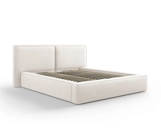 Pat tapitat cu tablie si lada depozitare, Jodie, Micadoni Home, BL, 160x200 cm, poliester, bej deschis