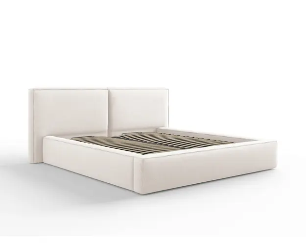 Pat tapitat cu tablie si lada depozitare, Jodie, Micadoni Home, BL, 180x200 cm, poliester, bej deschis