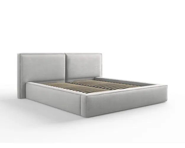 Pat tapitat cu tablie si lada depozitare, Jodie, Micadoni Home, BL, 180x200 cm, poliester, gri deschis