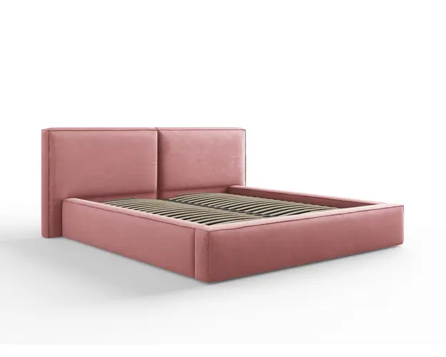 Pat tapitat cu tablie si lada depozitare, Jodie, Micadoni Home, BL, 180x200 cm, poliester, roz