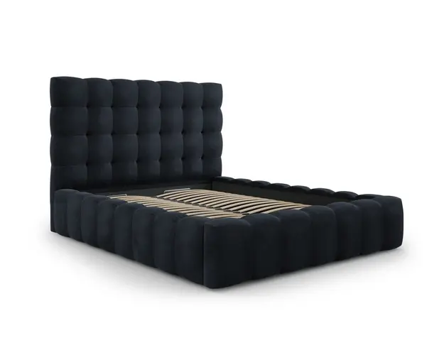 Pat tapitat cu tablie si lada depozitare, Mamaia, Micadoni Home, BL, 140x200 cm, catifea, albastru inchis