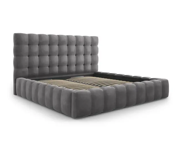 Pat tapitat cu tablie si lada depozitare, Mamaia, Micadoni Home, BL, 200x200 cm, catifea, gri