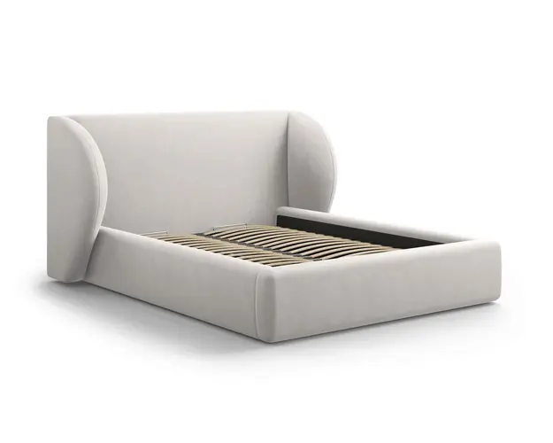 Pat tapitat cu tablie si lada depozitare, Miley, Micadoni Home, BL, 140x200 cm, catifea, argintiu