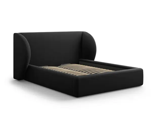 Pat tapitat cu tablie si lada depozitare, Miley, Micadoni Home, BL, 200x200 cm, catifea, negru