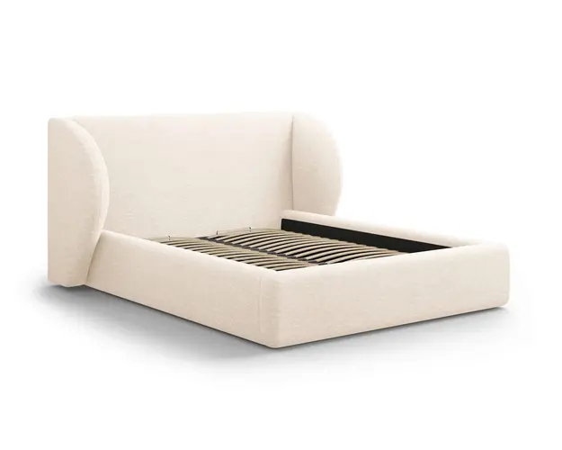 Pat tapitat cu tablie si lada depozitare, Miley, Micadoni Home, BL, 200x200 cm, poliester chenille, bej deschis