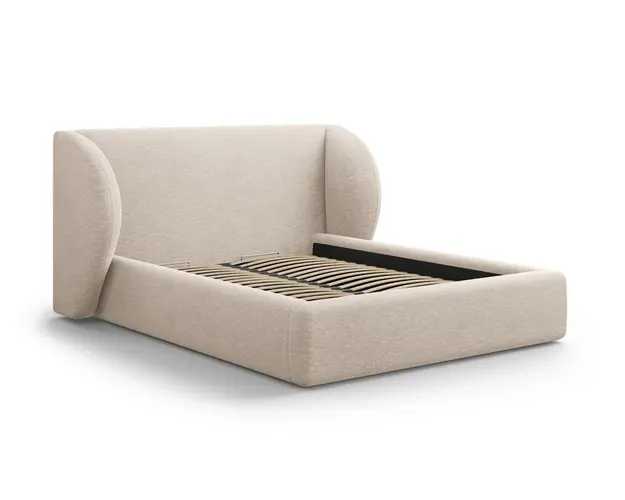 Pat tapitat cu tablie si lada depozitare, Miley, Micadoni Home, BL, 200x200 cm, poliester chenille, bej