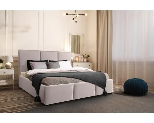 Pat tapitat Houston, 160x200 cm, somiera rabatabila, spatiu depozitare, bej