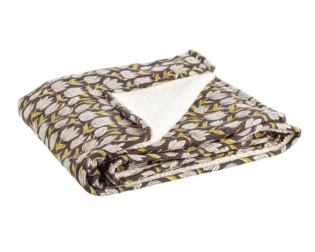 Patura cu doua fete Calais W-Tulip, Bizzotto, 130x180 cm, bumbac/tesatura sherpa, negru/multicolor