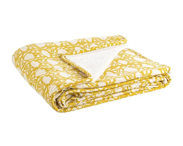Patura cu doua fete Chambery W-Ivory Flower, Bizzotto, 130x180 cm, bumbac/tesatura sherpa, ocru