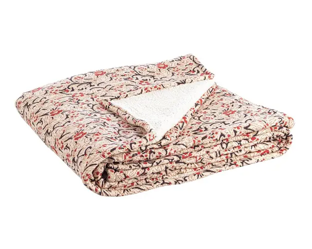 Patura cu doua fete Lorient W-Small Flower, Bizzotto, 130x180 cm, bumbac/tesatura sherpa, ivoriu