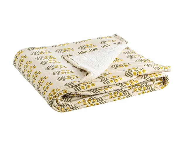 Patura cu doua fete Reims W-Flower, Bizzotto, 130x180 cm, bumbac/tesatura sherpa, ivoriu