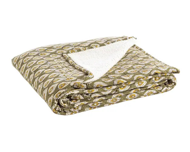 Patura cu doua fete Reims W-Leaf, Bizzotto, 130x180 cm, bumbac/tesatura sherpa, verde