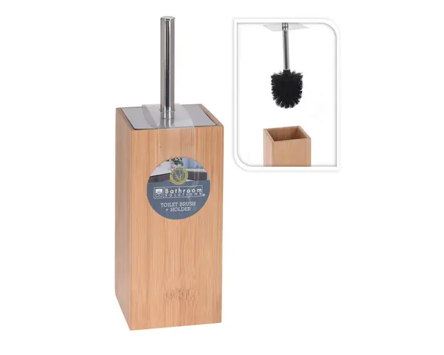 Perie de toaleta cu suport Bamboo, 10x10x34 cm, inox/bambus, natural