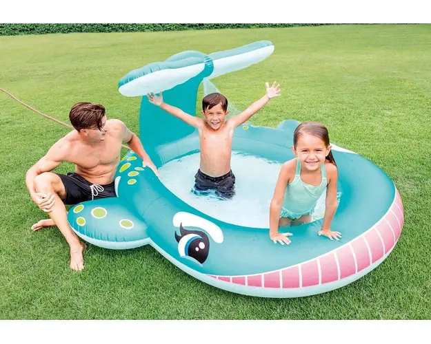 Piscina gonflabila pentru copii Whale, 200 L, 201x196x91 cm, polivinil, multicolor