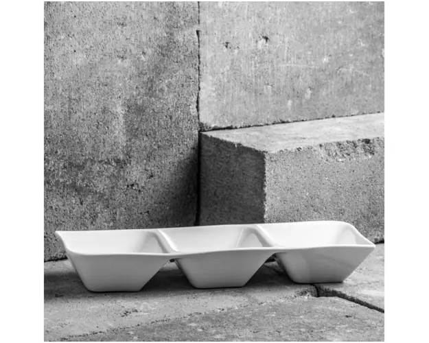 Platou aperitive cu 3 compartimente Fala, Ambition, portelan, 31.5x14 cm, alb