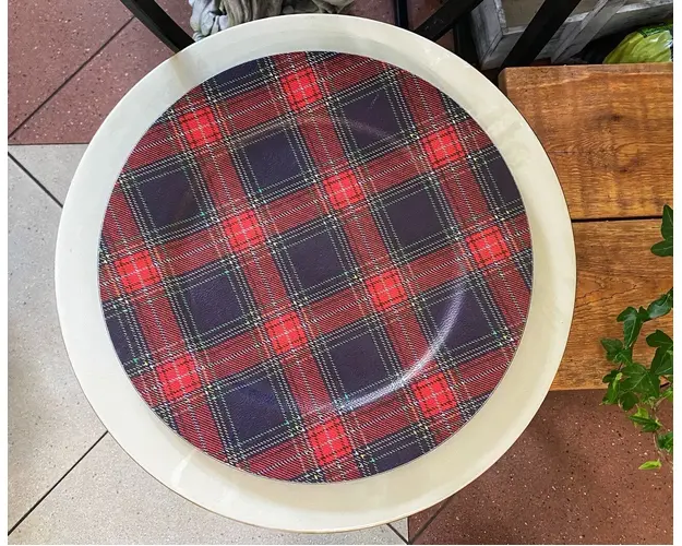 Platou Check print, Decoris, Ø33 cm, polipropilena, albastru/rosu