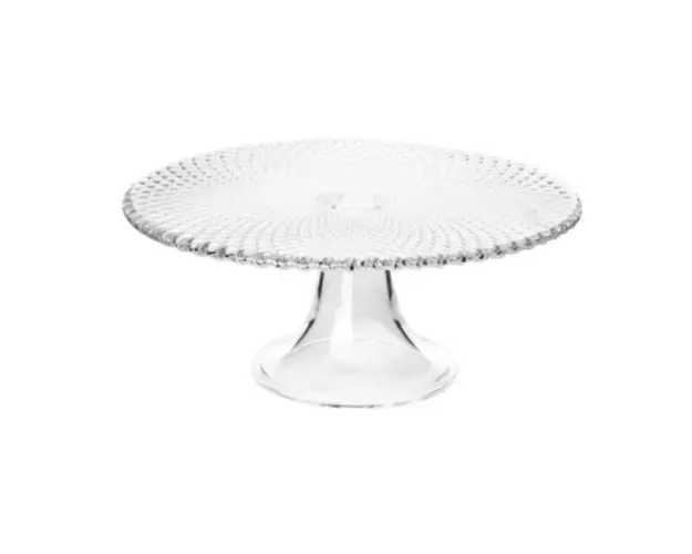 Platou cu picior pentru tort Cristal, Domotti, 36 cm, sticla, transparent