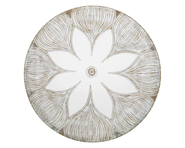 Platou decorativ, Atene, Mauro Ferretti, Ø35.5 x 4.4 cm, polirasina, alb antic