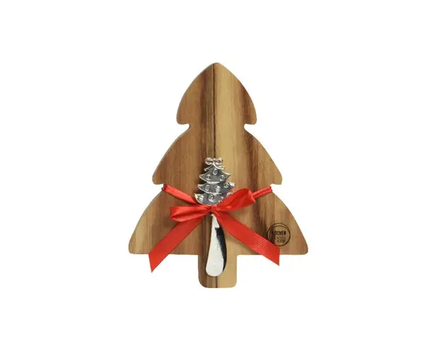 Platou pentru branzeturi cu cutit Tree, Decoris, 19x21.5 cm, lemn de salcam, maro