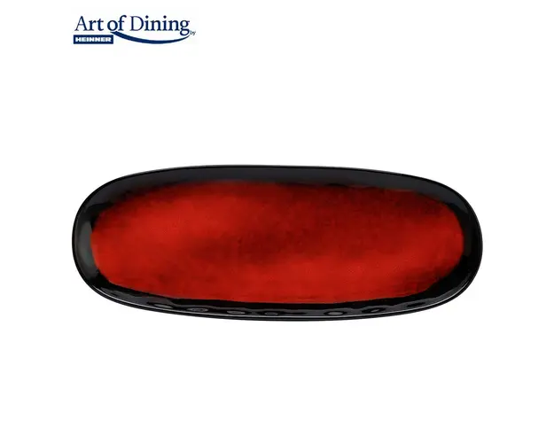 Set 4 platouri pentru servire Vulcano, 37.8x14.8x2.3 cm, ceramica, rosu/negru
