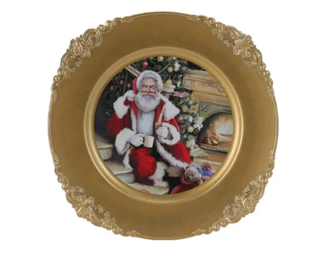 Platou Santa sitting by fireplace, Ø33 cm, polipropilena, auriu