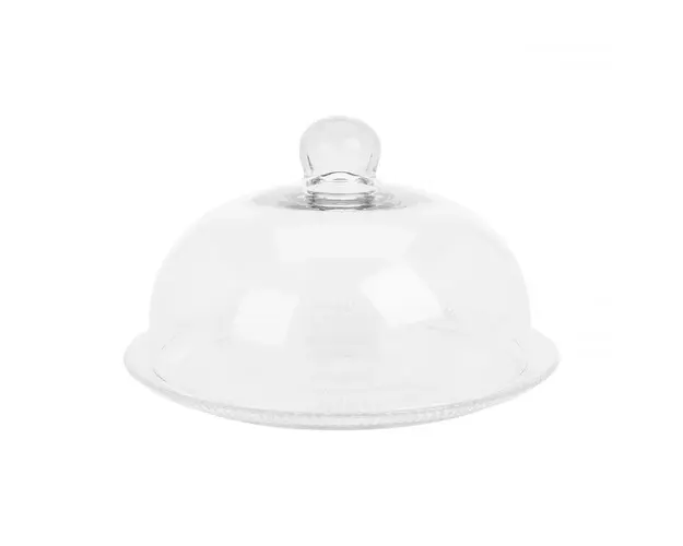 Platou tort cu capac, Excellent Houseware, 30x17 cm, sticla, transparent