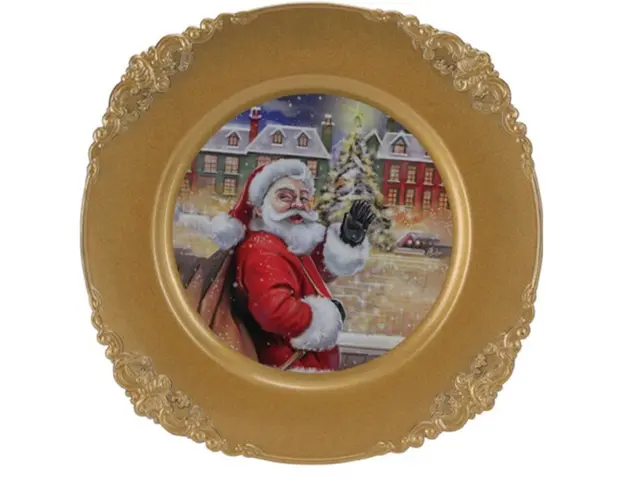 Platou Waving Santa, Ø33 cm, polipropilena, auriu