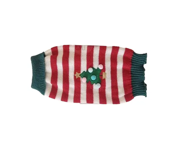 Pulover de Craciun pentru catei si pisici Xmas v2, Excellent Houseware, 30x35 cm, verde/alb/rosu