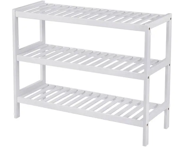 Raft de depozitare multifunctional Vasagle, 70x26x55 cm, bambus, alb