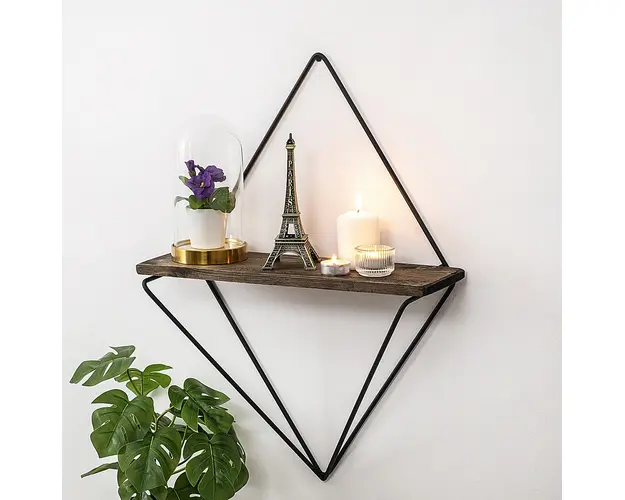 Raft de perete, Cerritos, Paeonia Turcica, 27x30x15 cm, Negru / Nuc Inchis